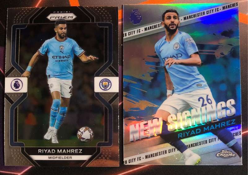 Riyad Mahrez Super RARE Bundle of 2 soccer trading cards (Includes 2019 Refractor)