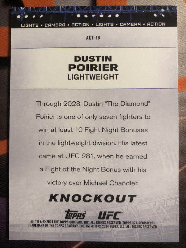 Dustin Poirier Numbered out of 50 Topps KNOCKOUT 2024 UFC Trading card