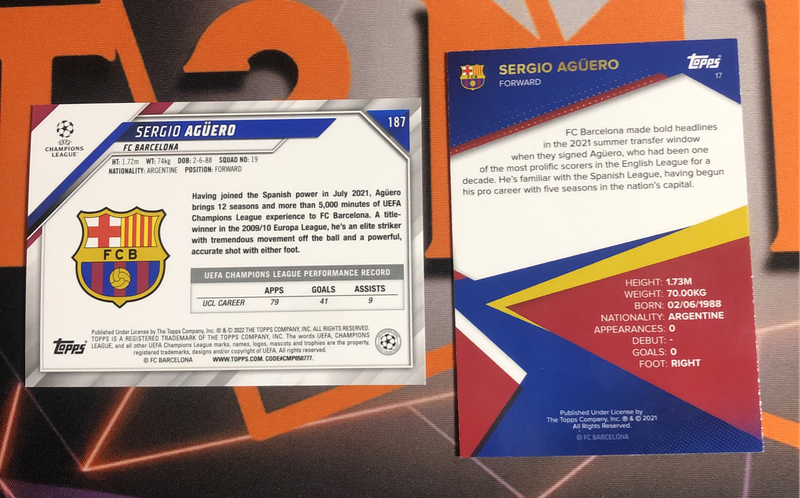 Sergio Aguero BUNDLE of 2 rare DISCOUNTED Soccer trading cards