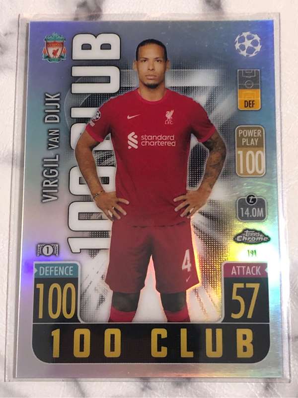 Virgil Van Dijk 100 CLUB Refractor Topps Chrome Soccer trading card
