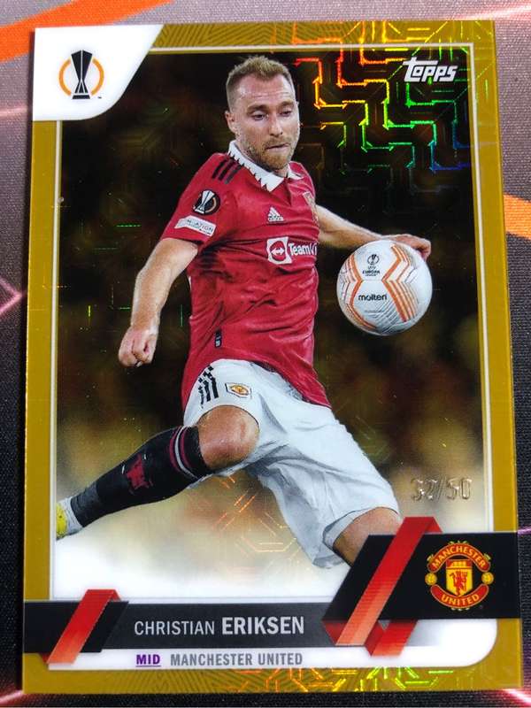 Christian Eriksen GOLD Numbered out of 50 Manchester United Topps 2023 Soccer trading card
