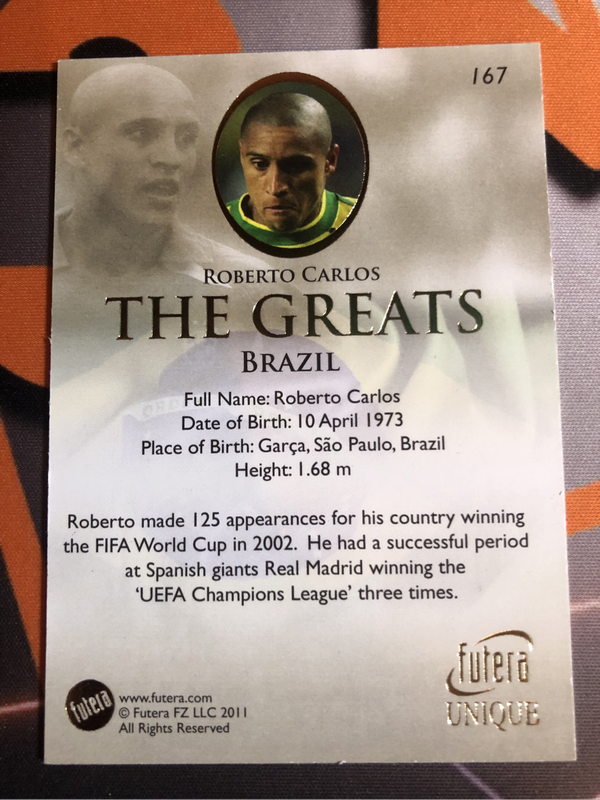 Roberto Carlos THE GREATS 2011 Futera Soccer trading card