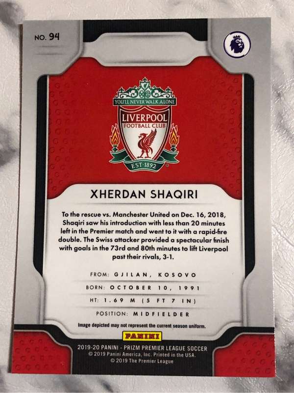 Xherdan Shaqiri RARE EPL 2019 Prizm Soccer trading card