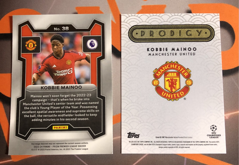 Kobbie Mainoo BUNDLE of 2 RARE  soccer trading cards including a ROOKIE