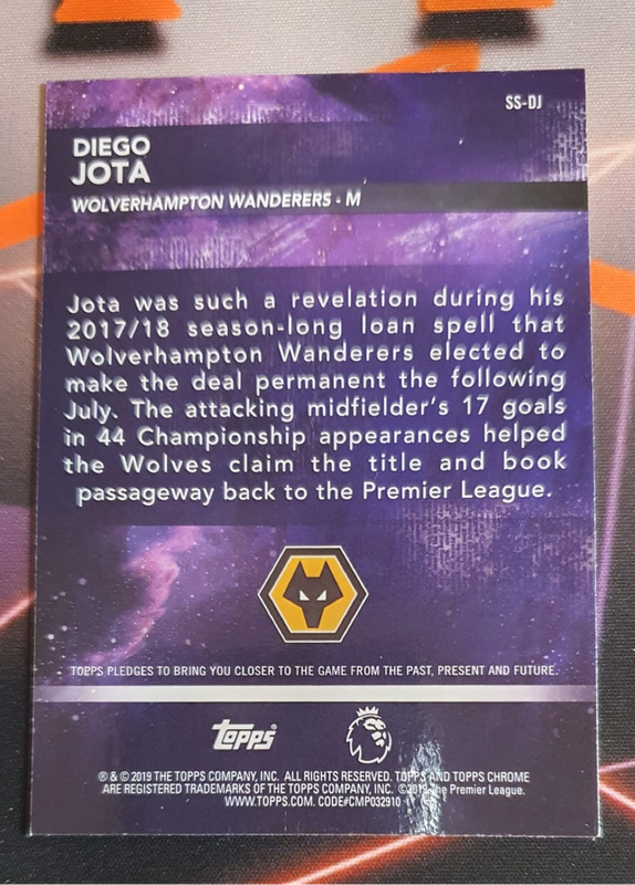 Diogo Jota ROOKIE Superstar REFRACTOR Rare EPL Topps 2019 Soccer trading card (RIP)