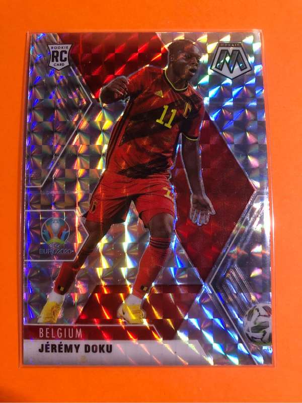 Jeremy Doku ROOKIE Mirror REFRACTOR variant Mosaic Euros 2020 soccer trading card
