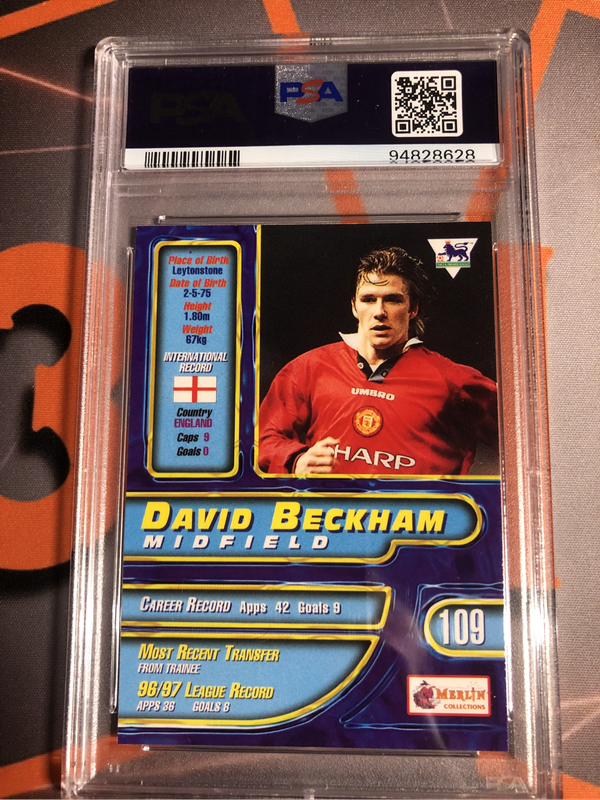 David Beckham 1997 2nd ROOKIE Graded PSA 7 (Jersey Number 7 match) Premier GOLD soccer trading card