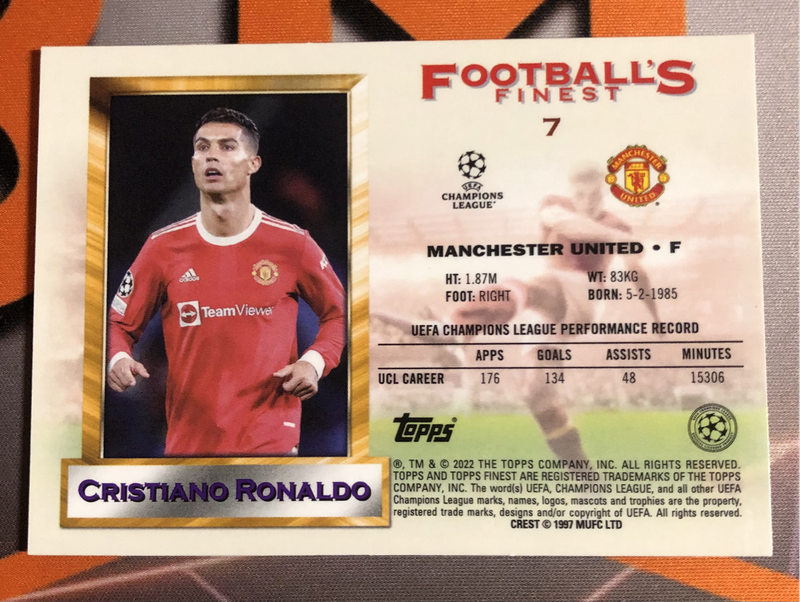 Cristiano Ronaldo Topps Footballers Finest 2022 Soccer trading card