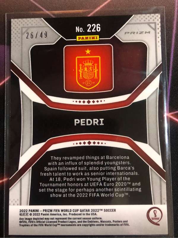 Pedri NUMBERED out of 49 Prizm World Cup 2022 Soccer trading card
