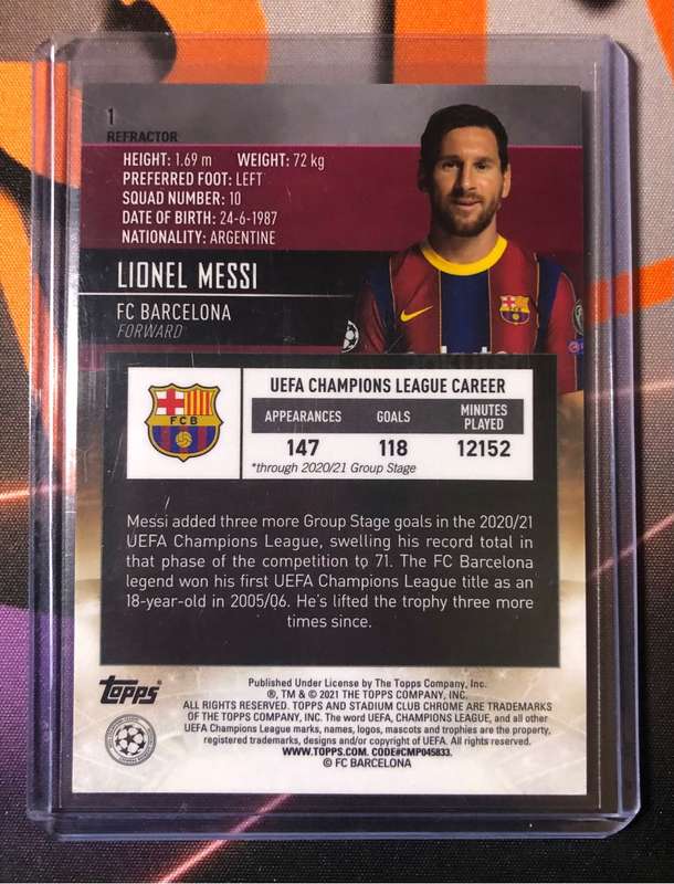 Lionel Messi SUPER RARE refractor Topps stadium club chrome 2021  SOCCER TRADING CARD