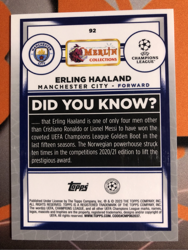 Erling Haaland NUMBERED out of 275 Topps Merlin 2023 Soccer trading card