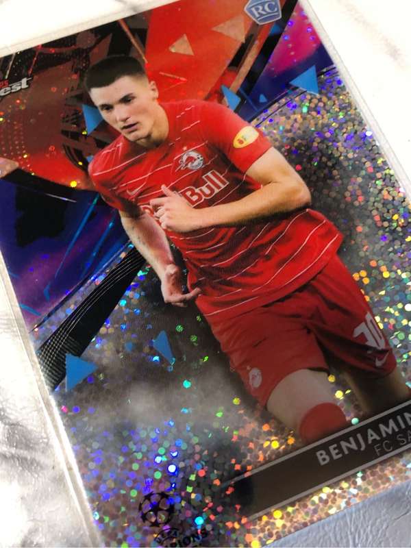 Benjamin Sesko Rookie NUMBERED out of 175 speckle Topps Finest 2022 soccer trading card