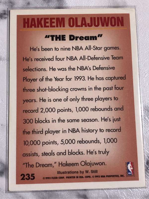 Hakeem Olajuwon FLEER 1993-94 NBA Basketball trading card