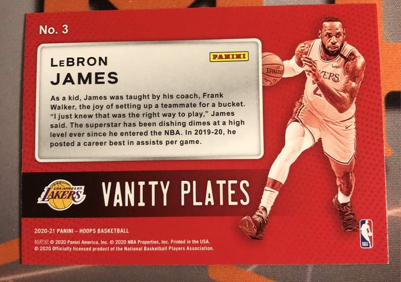 Lebron James vanity plate INSERT 2020 Hoops NBA Basketball trading card