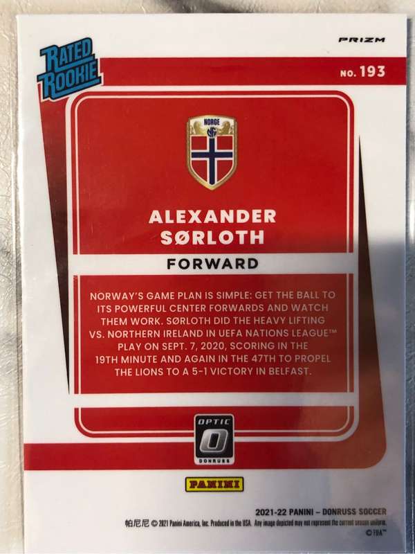 Alexander Sorloth ROOKIE REFRACTOR Donruss Optic 2021 soccer trading card