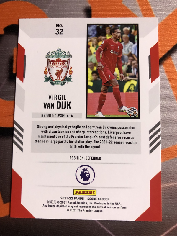 Virgil Van Dijk Score RED Laser 2021 Liverpool Soccer trading card