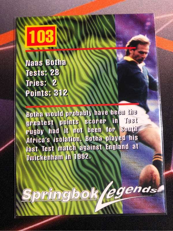 Hans Botha Springbok Legends 1997 Rugby trading card