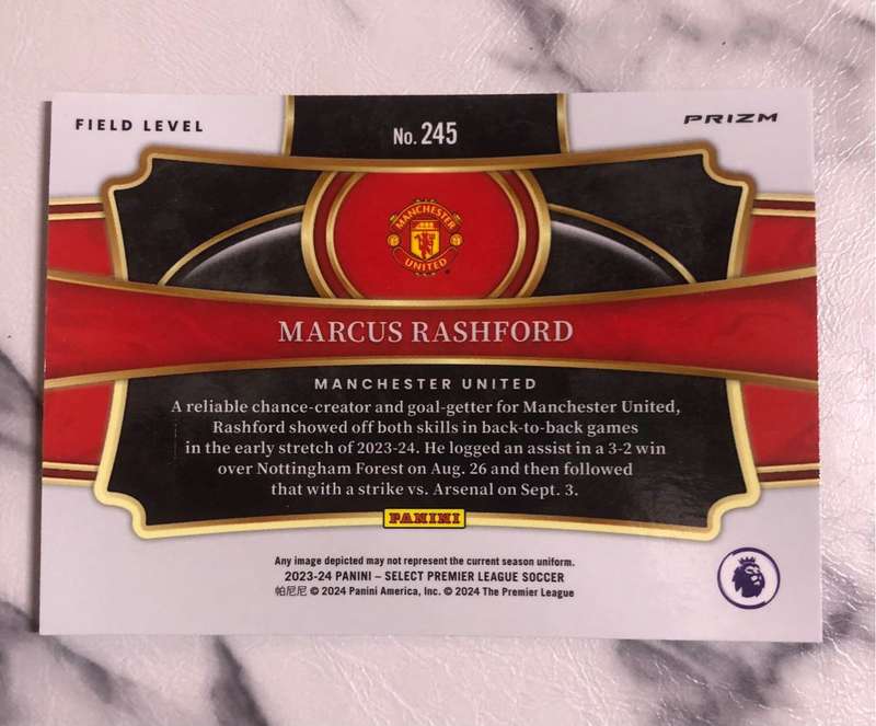 Marcus Rashford Field Level SELECT Red  colour match 2023 soccer trading card