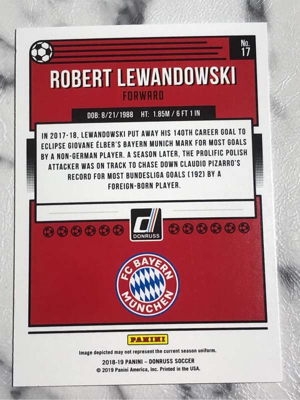 Robert Lewandowski super RARE 2019 Donruss Soccer trading card