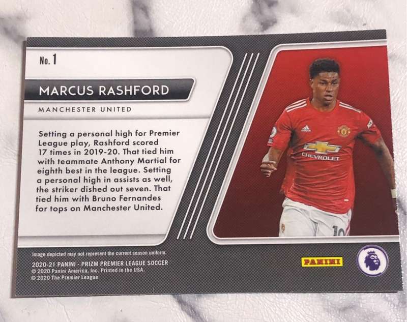 Marcus Rashford Scorers Club PRIZM EPL 2020 Soccer trading card