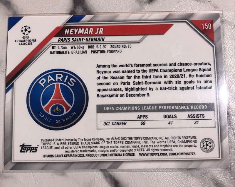 Neymar Jnr Topps Jade Edition 2022 Soccer trading card