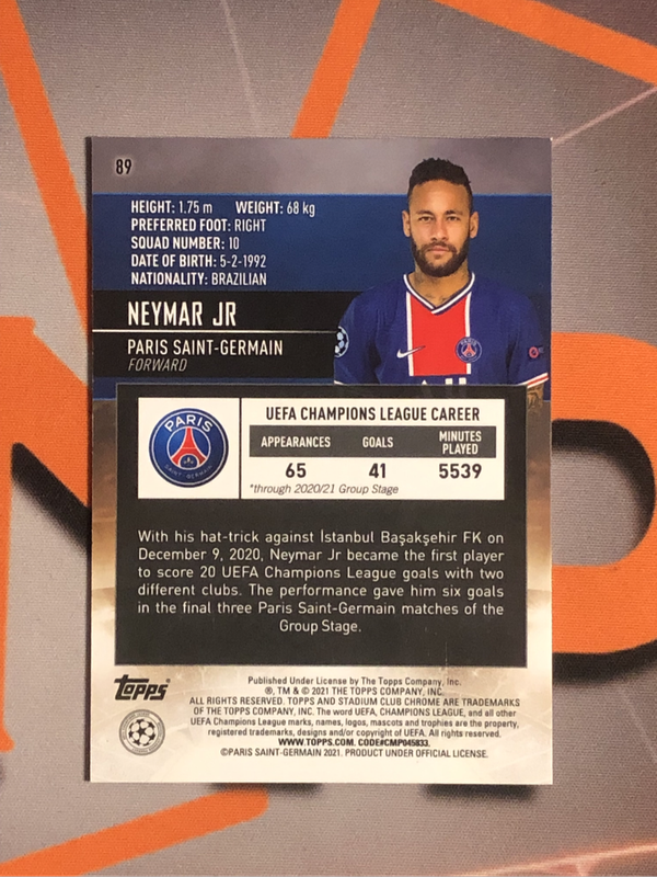 Neymar Jnr Stadium club chrome 2021 soccer trading card