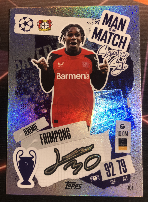 Jeremy Frimpong PRINTED Auto Match Attax Soccer trading cards