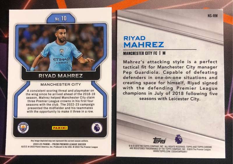Riyad Mahrez Super RARE Bundle of 2 soccer trading cards (Includes 2019 Refractor)