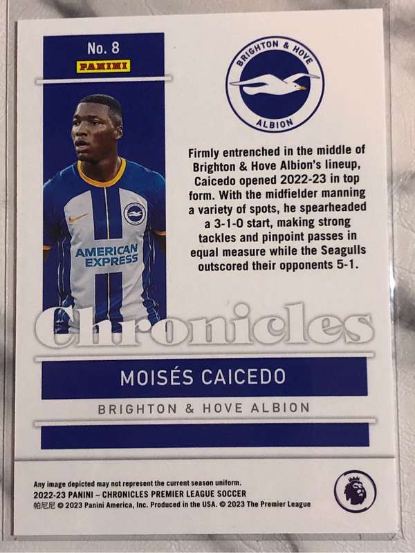 Moises Caicedo NUMBERED out of 299 2022 Chronicles Soccer trading card