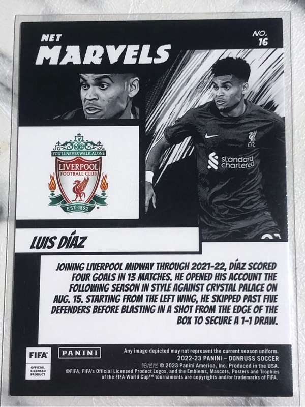 Luis Diaz Net Marvels 2022 soccer trading card