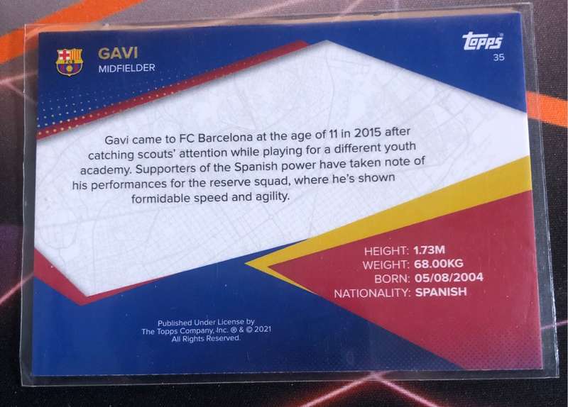 Gavi ROOKIE Topps Barcelona 2021 Soccer trading card