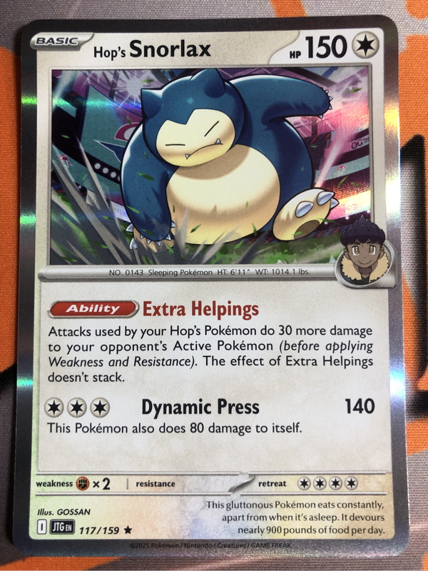 Hops Snorlax HOLO Rare 117/159 Pokemon trading card