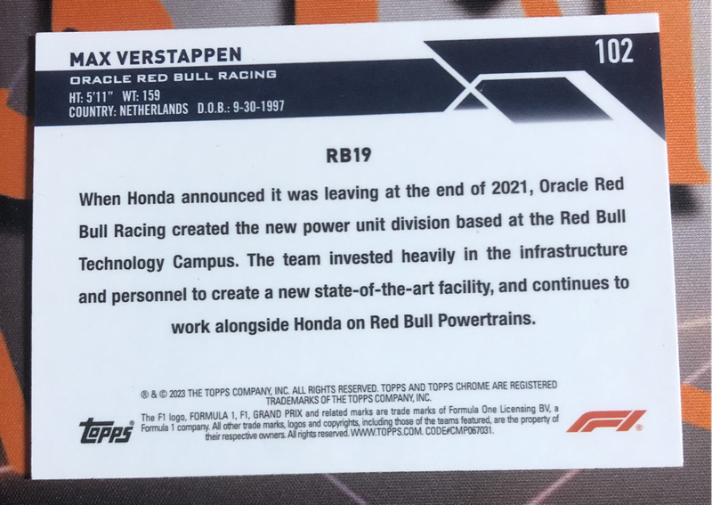 Max Verstappen RARE Formula One 2023 F1 trading card