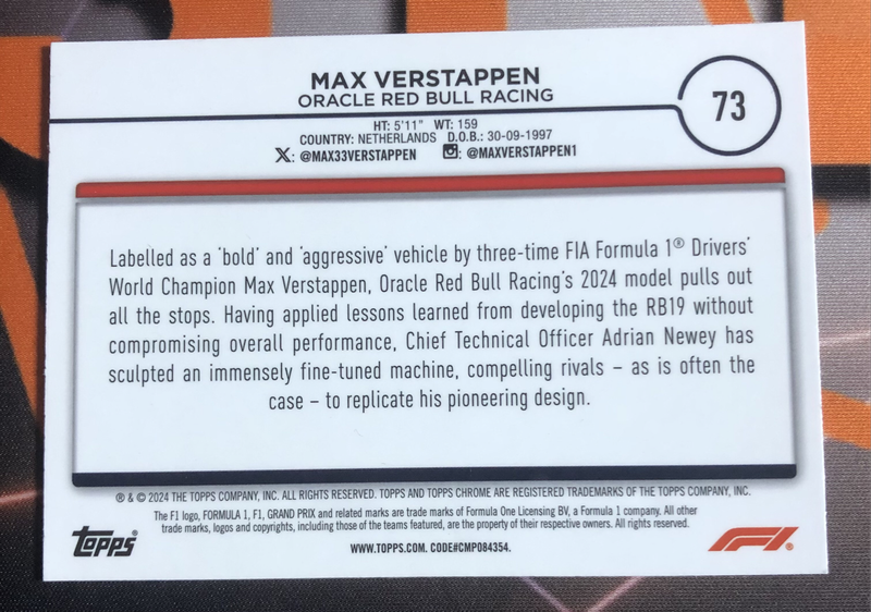 Max Verstappen RARE Formula One 2024 F1 trading card