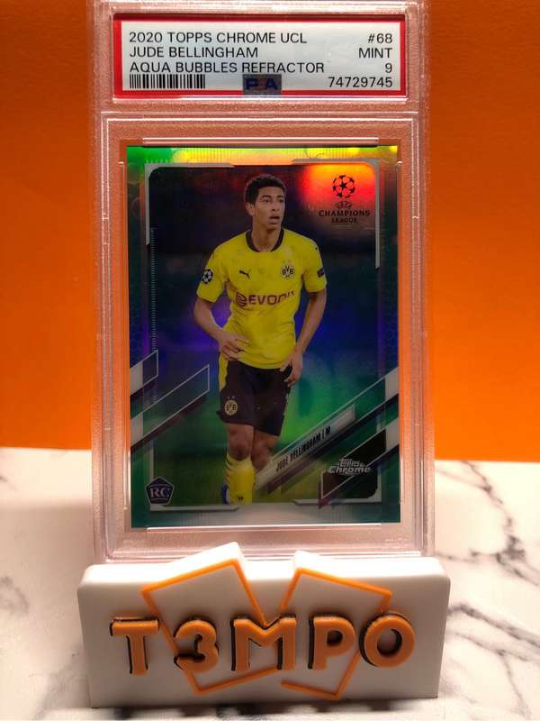 Jude Belingham ROOKE Aqua bubble refractor Topps Chrome UCL 2020 PSA 9