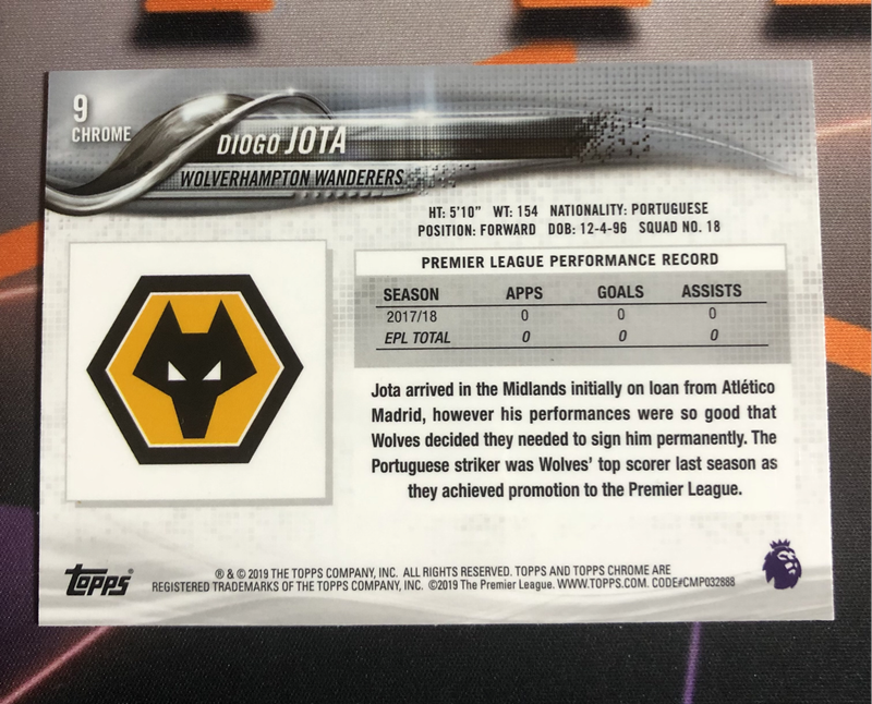 Diogo Jota ROOKIE Very RARE EPL Topps Chrome 2019 Soccer trading card (RIP)