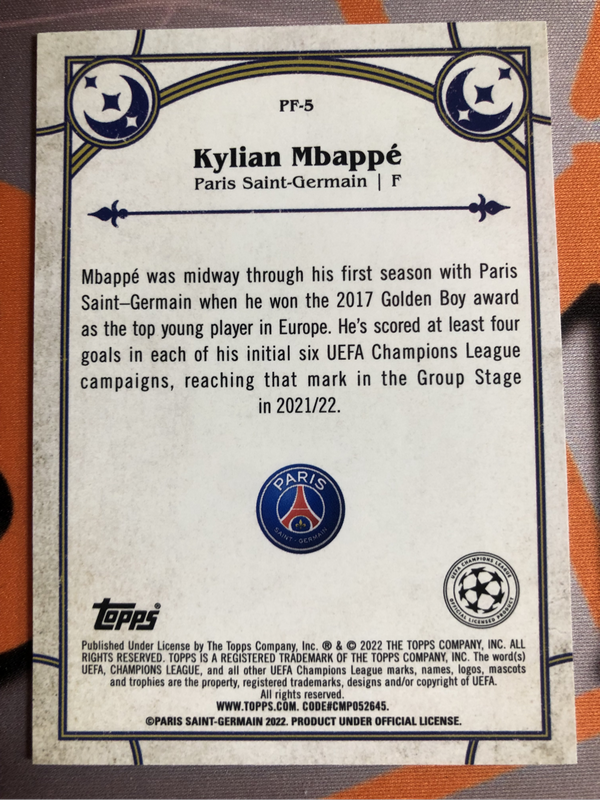 Kylian Mbappe REFRACTOR Prophecy Fulfilled Topps Merlin 2022 Soccer trading card