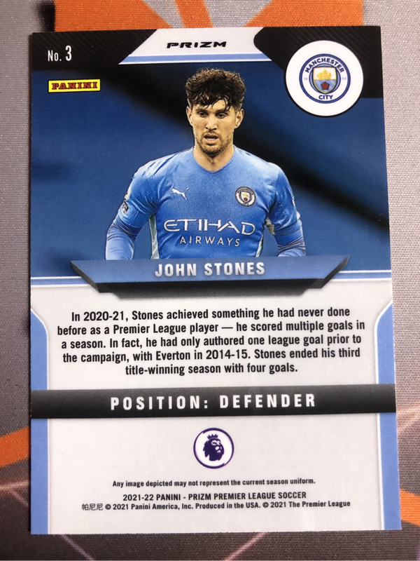 John stones Pink Ice Prizm 2022 soccer trading card