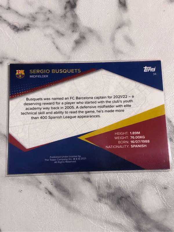 Sergio Busquets FC Barcelona Topps 2021 Team set Soccer trading card