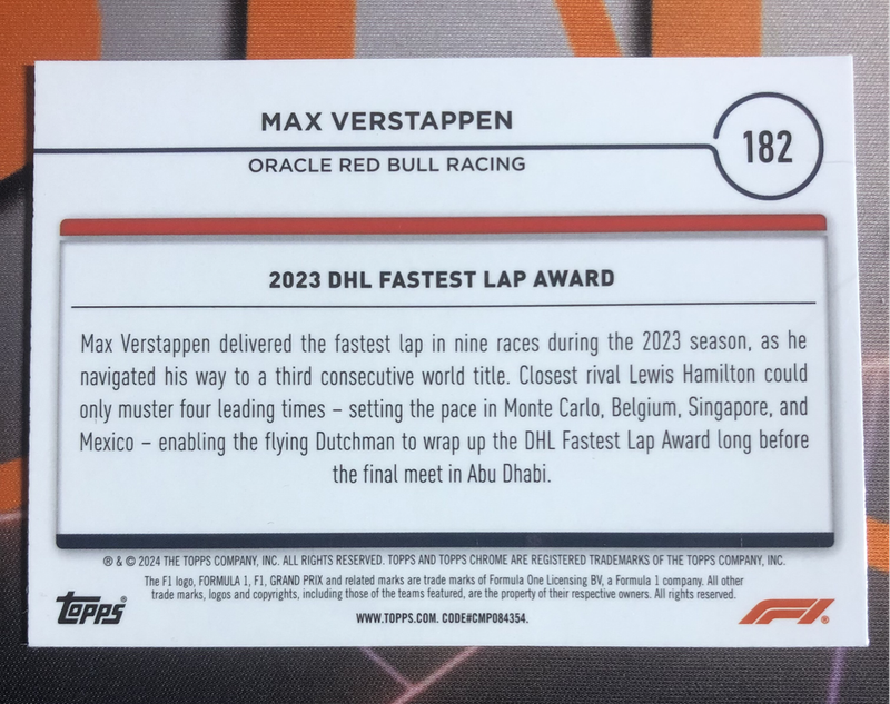 Max Verstappen RARE Formula One 2024 F1 trading card