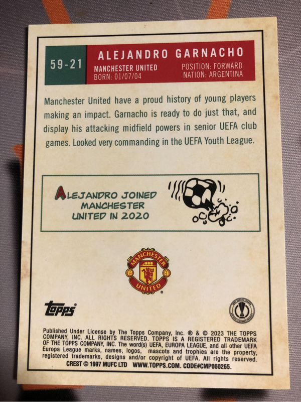 Garnacho ROOKIE Refractor Topps 2023 Soccer trading card