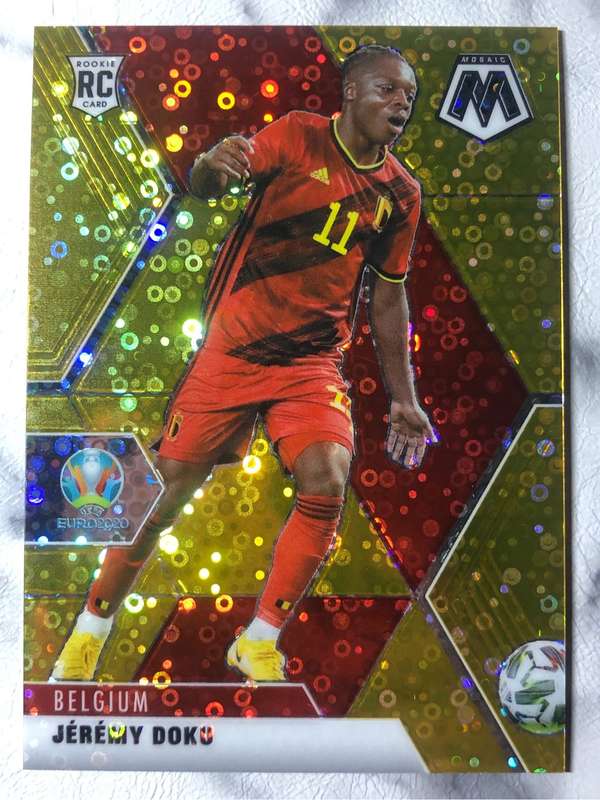 Jeremy Doku ROOKIE Numbered out of 10 2020 Mosaic GOLD circles soccer trading card