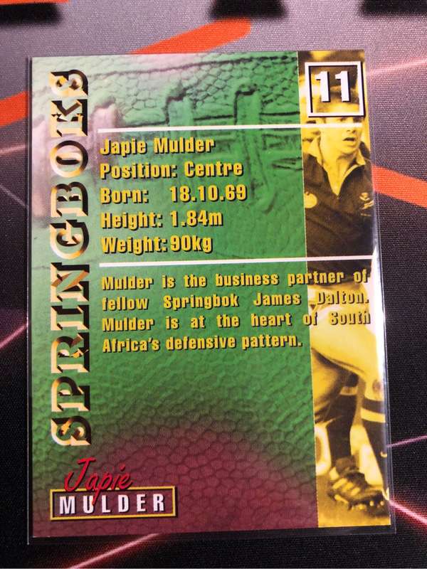 Japie Mulder RARE Springbok 1997 Rugby trading card