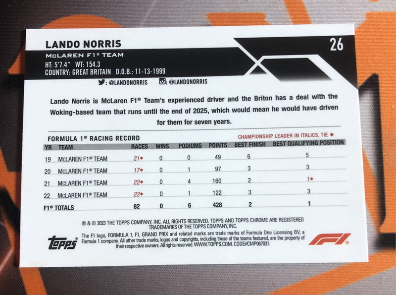 Lando Norris RARE Formula One 2024 F1 Topps Chrome trading card
