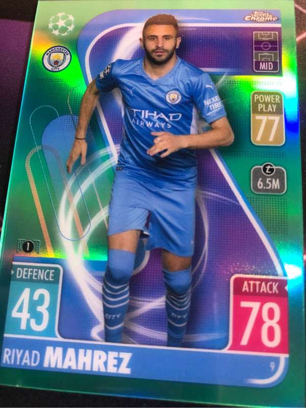 Riyad Mahrez NUMBERED out of 150 Topps Chrome Match Attax Soccer trading card