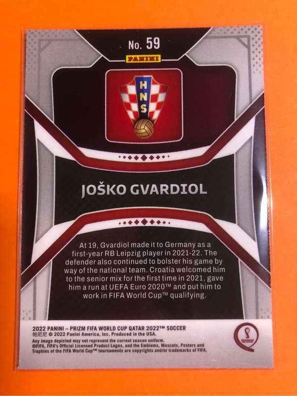 Josko Gvardiol ROOKIE Prizm World Cup 2022 Soccer trading card