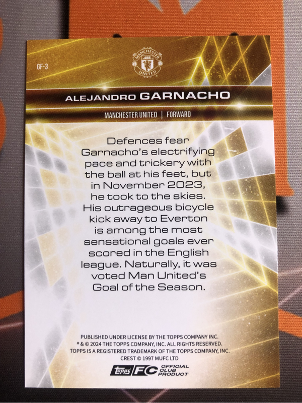 Garnacho Golden Insert NEW 2025 Man United Soccer trading card 