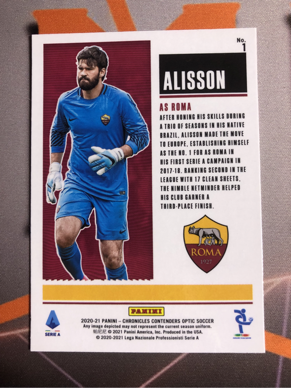 Alisson HISTORIC ticket 2020 soccer trading card