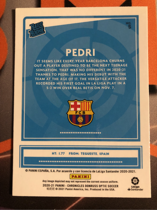 Pedri Rated ROOKIE Rare OPTIC 2020 soccer trading card