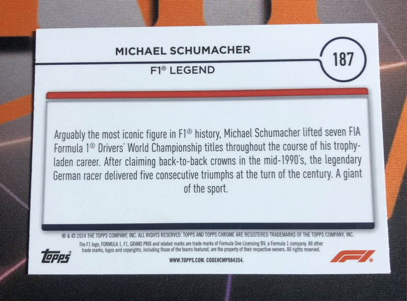 Michael Schumacher Topps Chrome 2024 F1 Formula One trading card